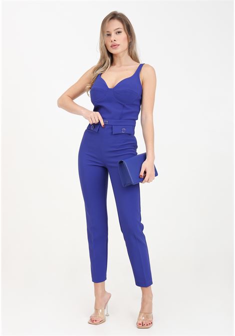 Indigo blue women's trousers with logo buttons ELISABETTA FRANCHI | PA02841E2828